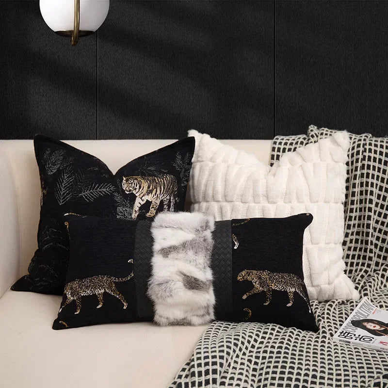 coussins imprimés animaux tigre léopard noir contemporains décoratifs sofa chaise voiture 50x50cm 45x45cm