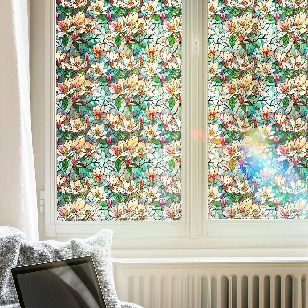film adhésif vitrail art déco motifs géométriques floraux couleurs vives opaques anti reflets