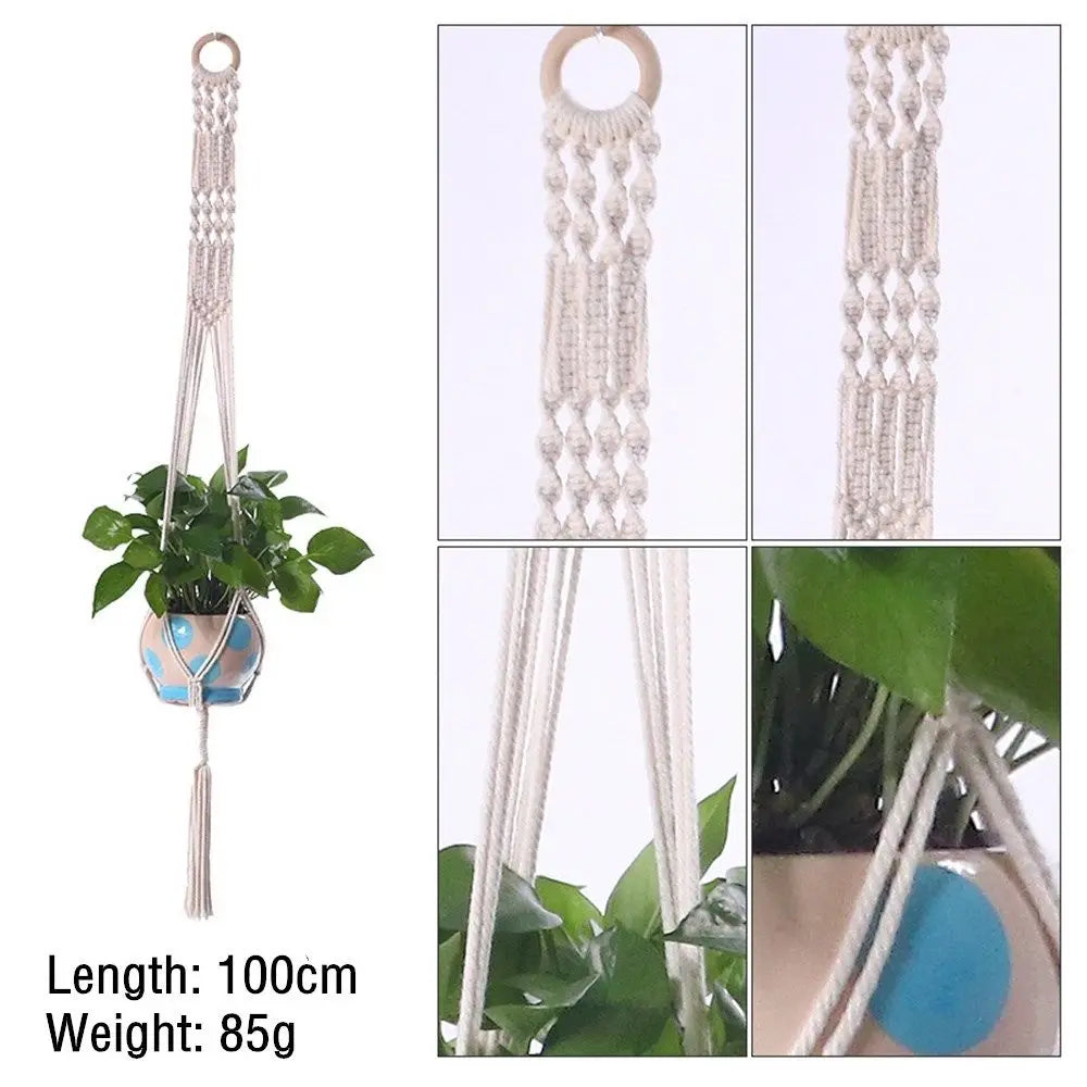 support plante suspendue macramé blanc cassé artisanal anneau métallique pot plante balcon jardinintérieur