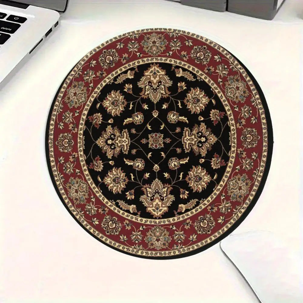 tapis rond vintage oriental persan motif floral ornements floraux rouge beige tapis souris antidérapant