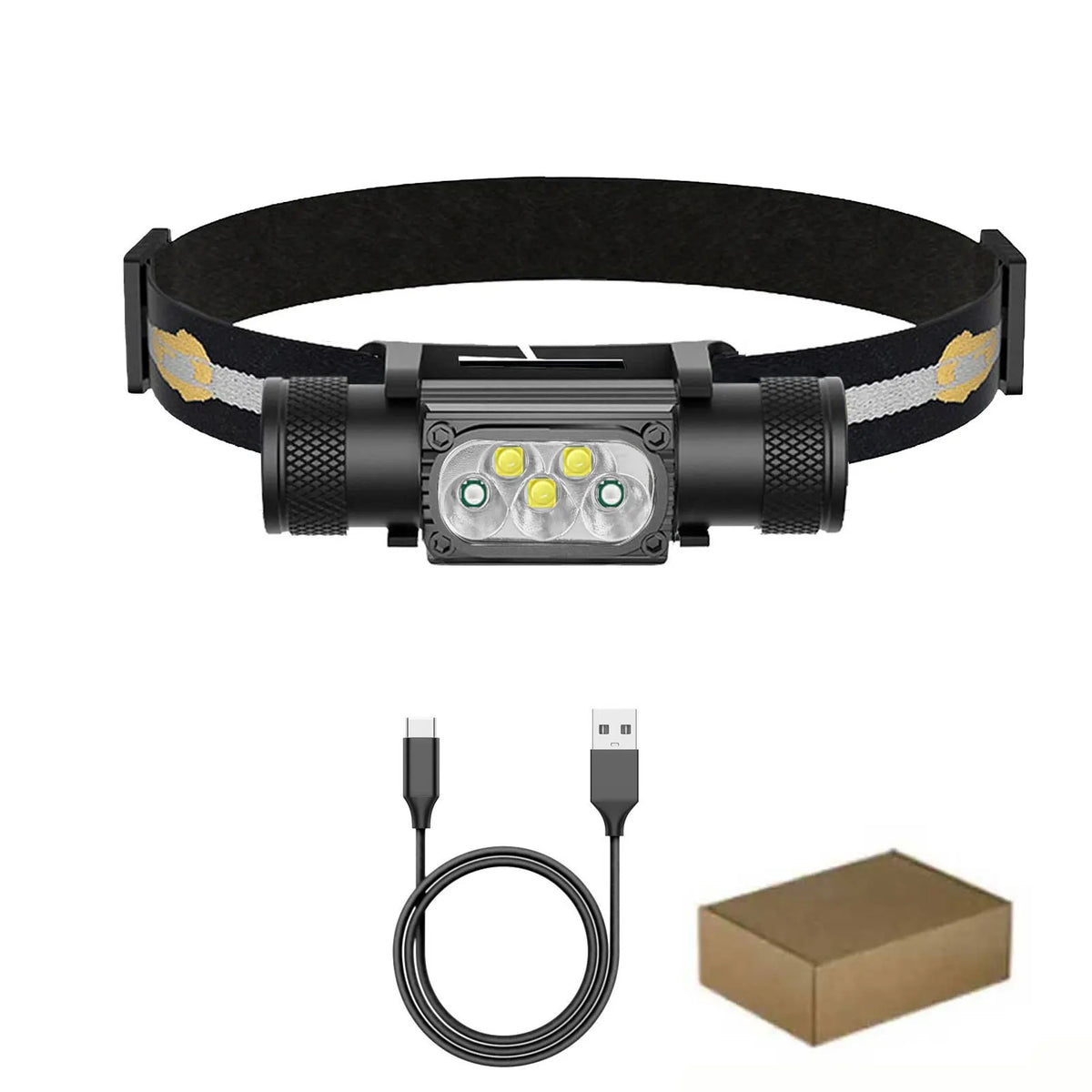 lampe frontale led rechargeable 18650 usb type camping pêche chasse bleu blanc