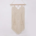 tapisserie macramé boho chic beige motifs géométriques franges moderne suspension maison