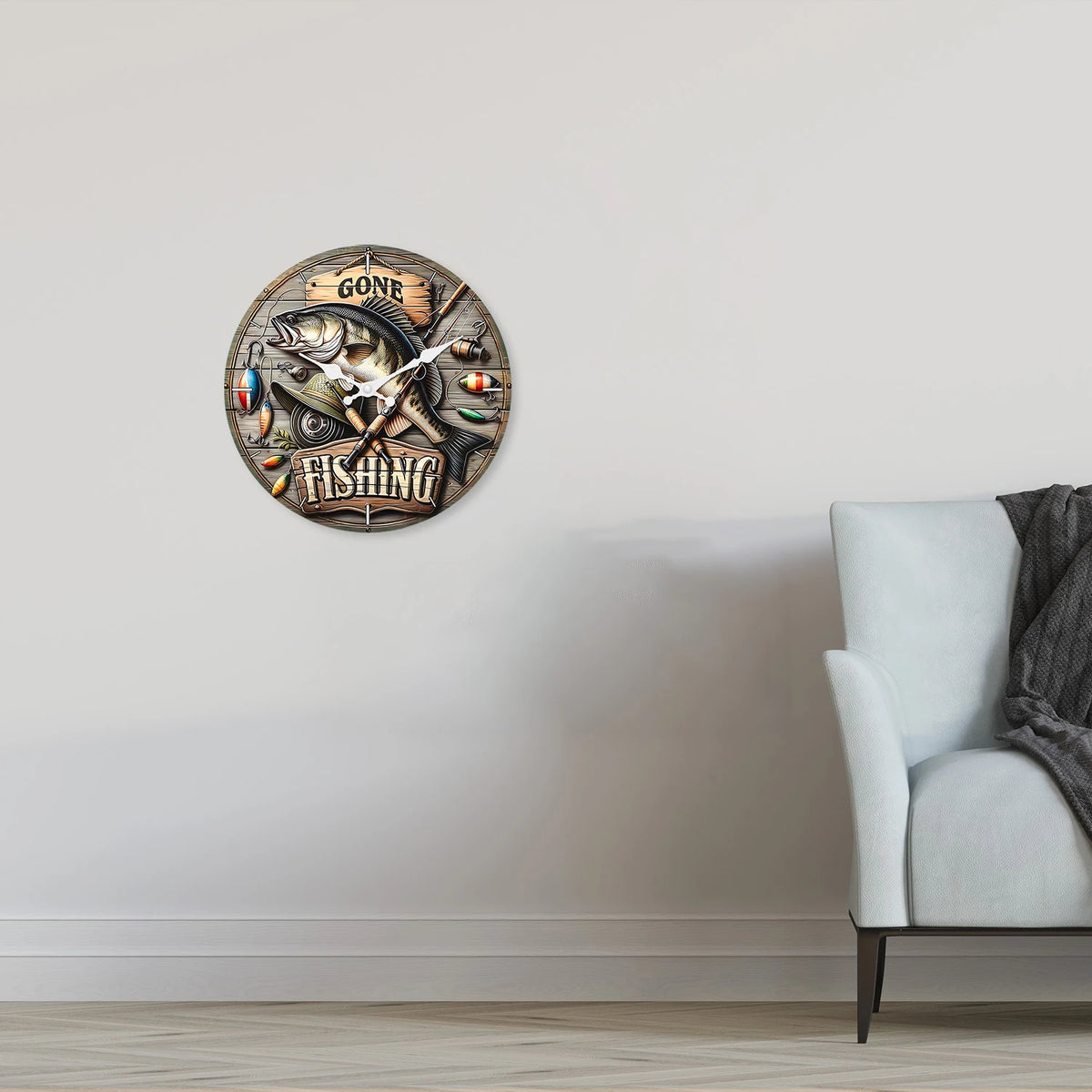 horloge murale bois poissons vintage aiguille silencieuse salon décoration multicolore quartz