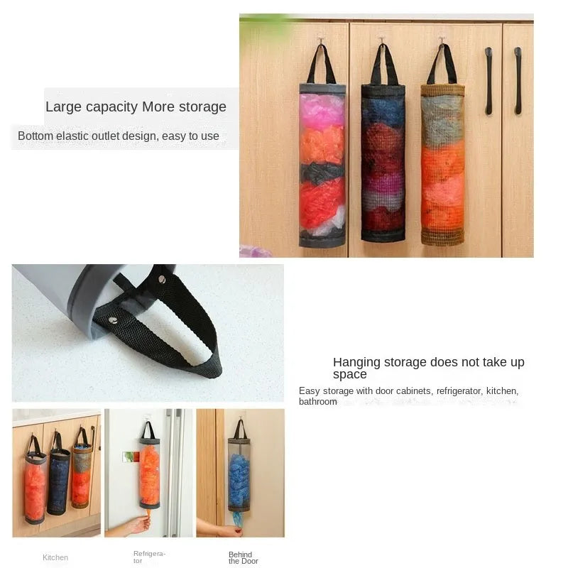 organisateur suspendu sacs plastique cuisine rangement utilitaire orange gris bleu blanc