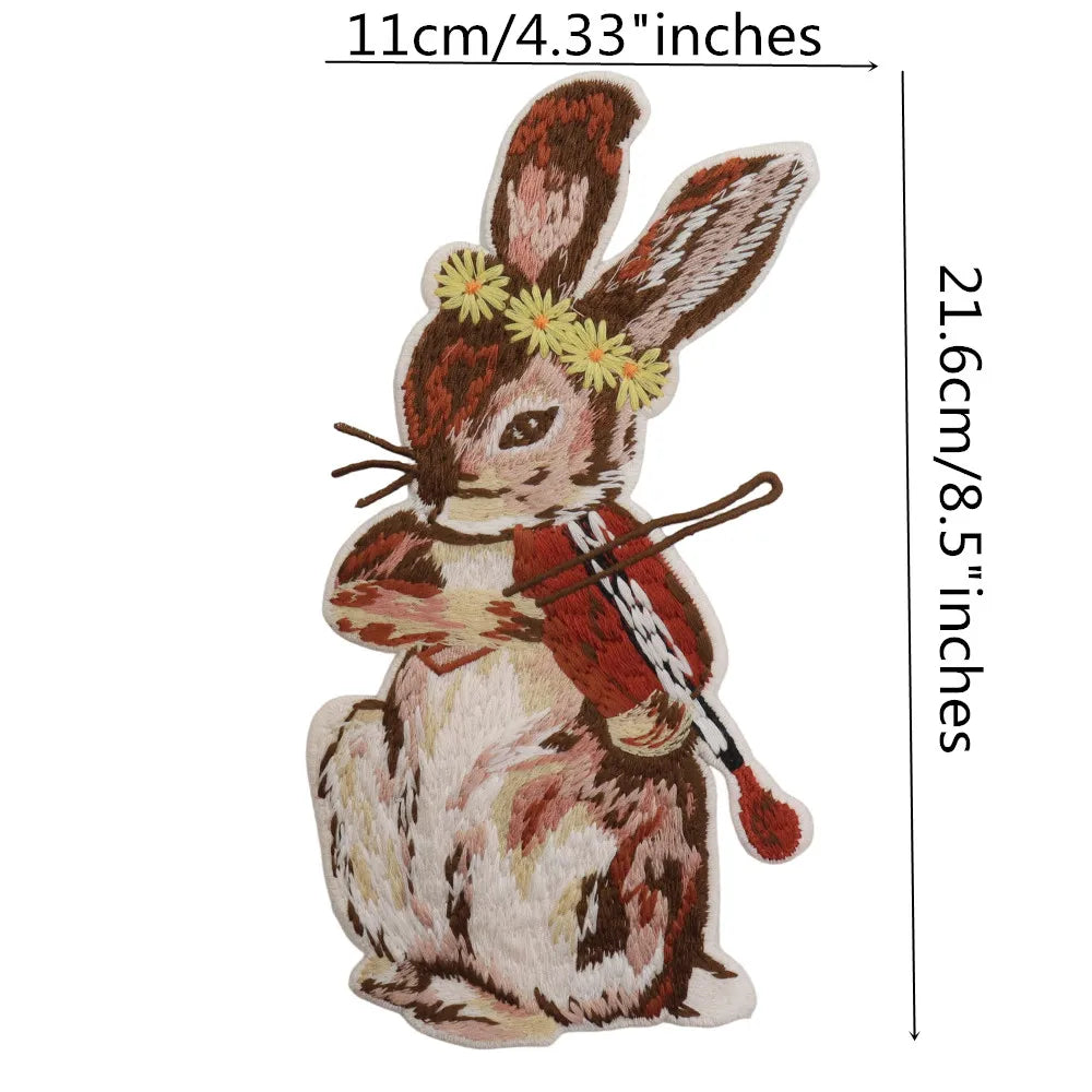 patchs brodés dessin animé lapin champignons couronne feuilles écologiques fait main