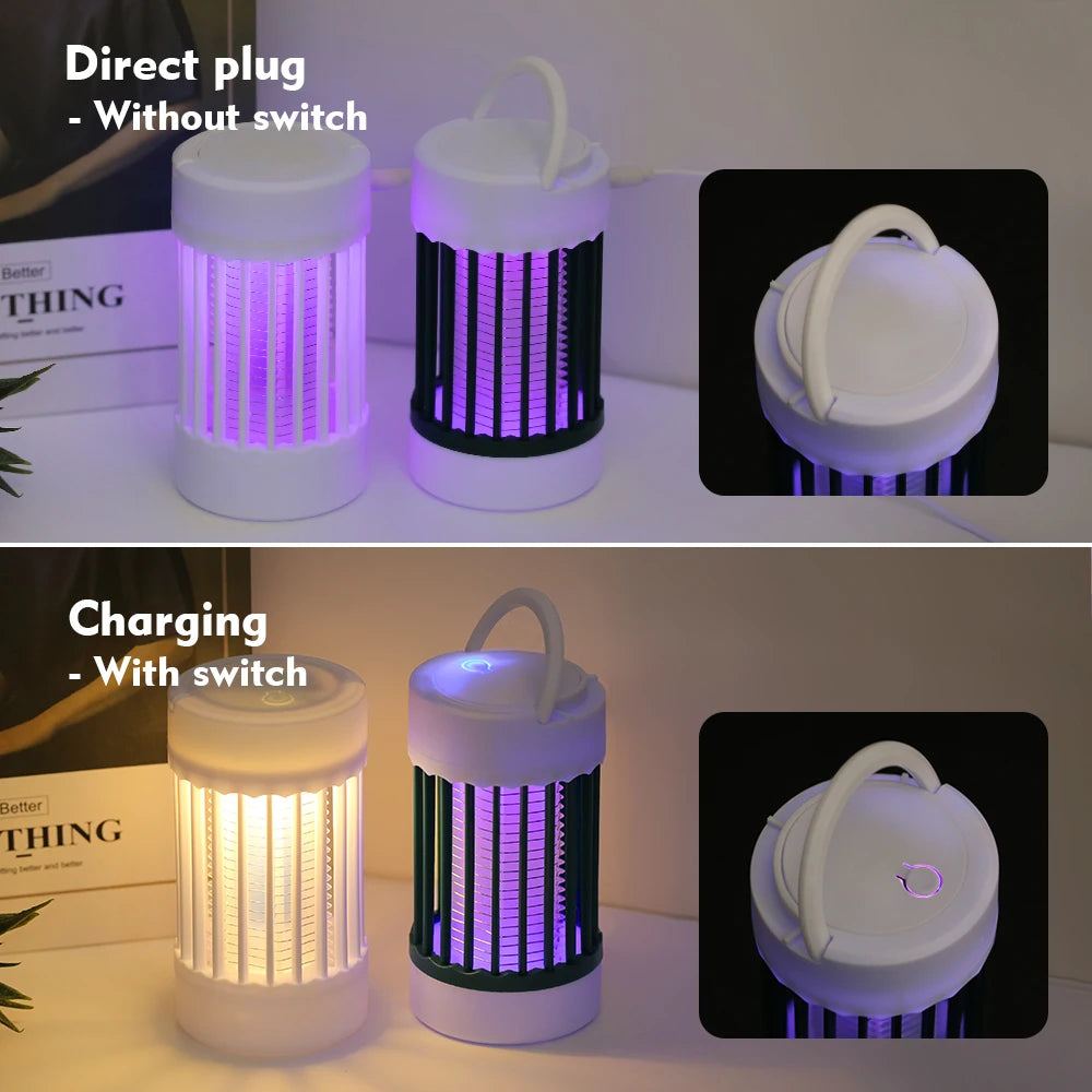 lampe anti moustiques rechargeable usb blanc noir rayures modernes compactes poignée notice câble