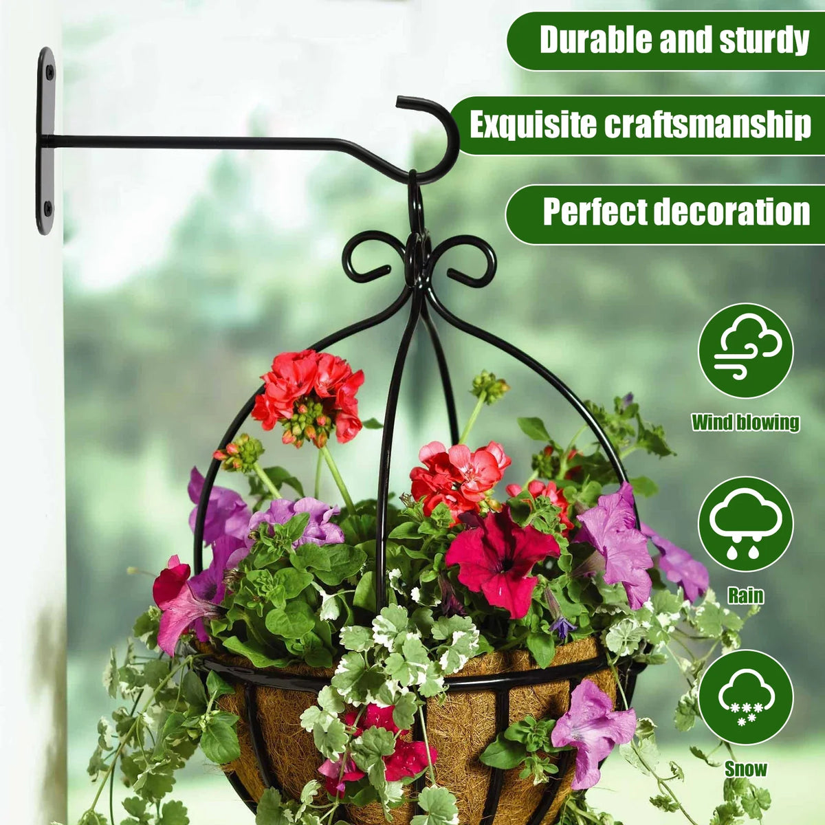 supports plantes suspendus crochets muraux noirs métal lisse aspect mat décoratif rustique industriel fixation