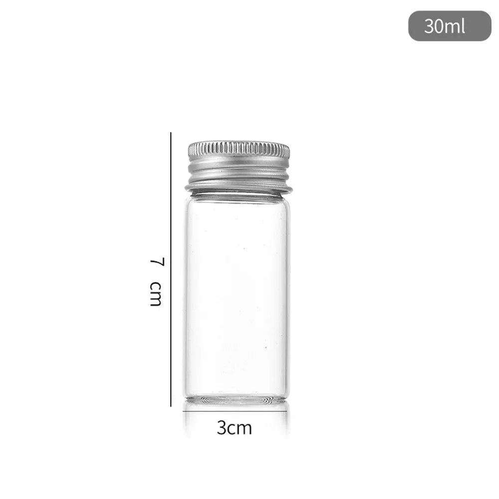 bouteilles transparentes stockage 10ml 20ml 30ml 40ml 50ml capsules métalliques respectueux environnement moderne minimaliste