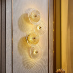 applique murale led contemporaine transparente dorée rayonnante 20x20cm 32x62cm 32x92cm