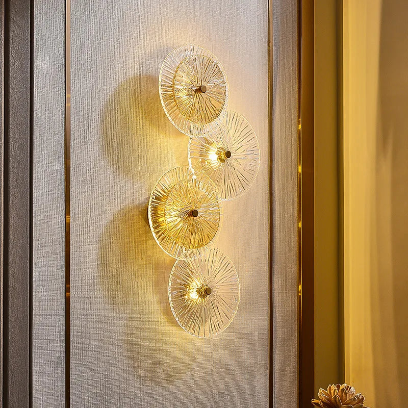 applique murale led contemporaine transparente dorée rayonnante 20x20cm 32x62cm 32x92cm