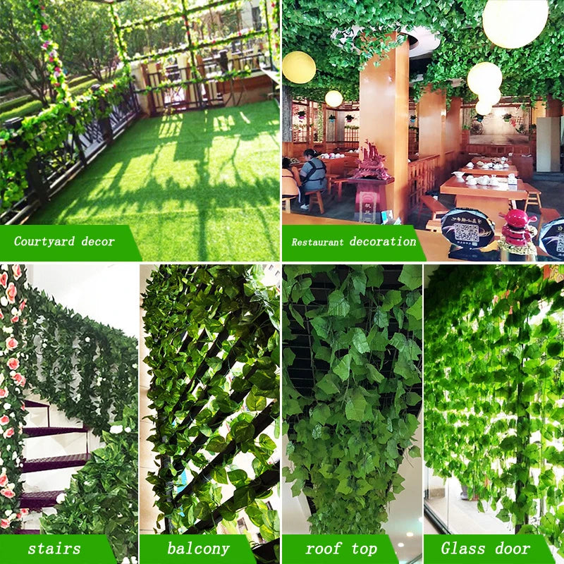 guirlande feuilles ivresse vert vigne artificielle extérieure accrochée naturelle longueur 2.2m 72feuilles