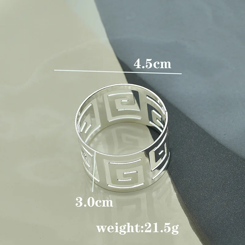 anneaux serviettes métal or argent motif géométrique moderne élégants fixations pression coton 12 pièces