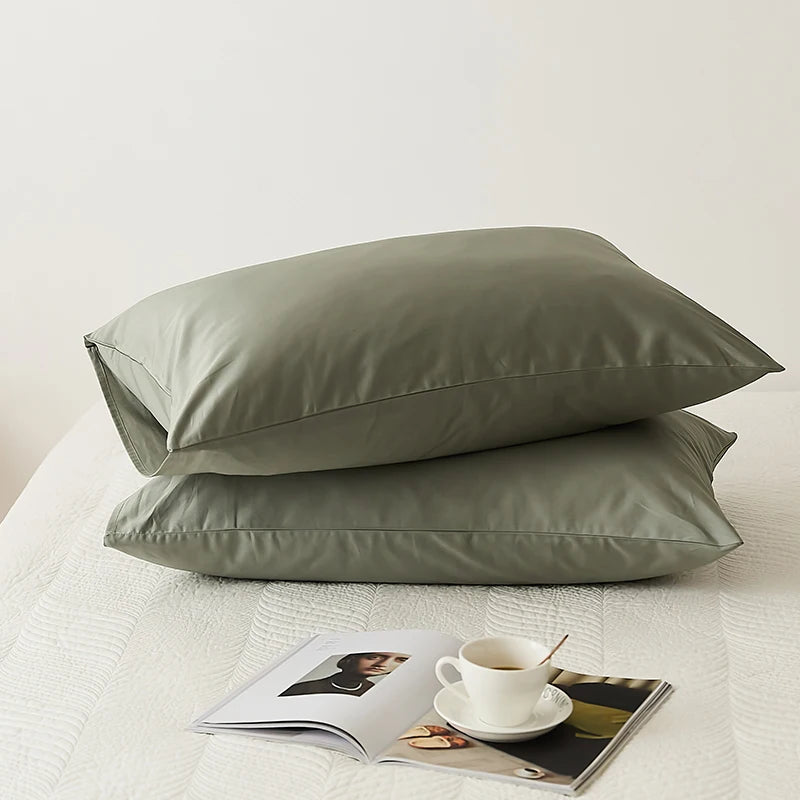 taies d'oreiller coton égyptien gris uni haute qualité maison 48x74cm respectueux environnement