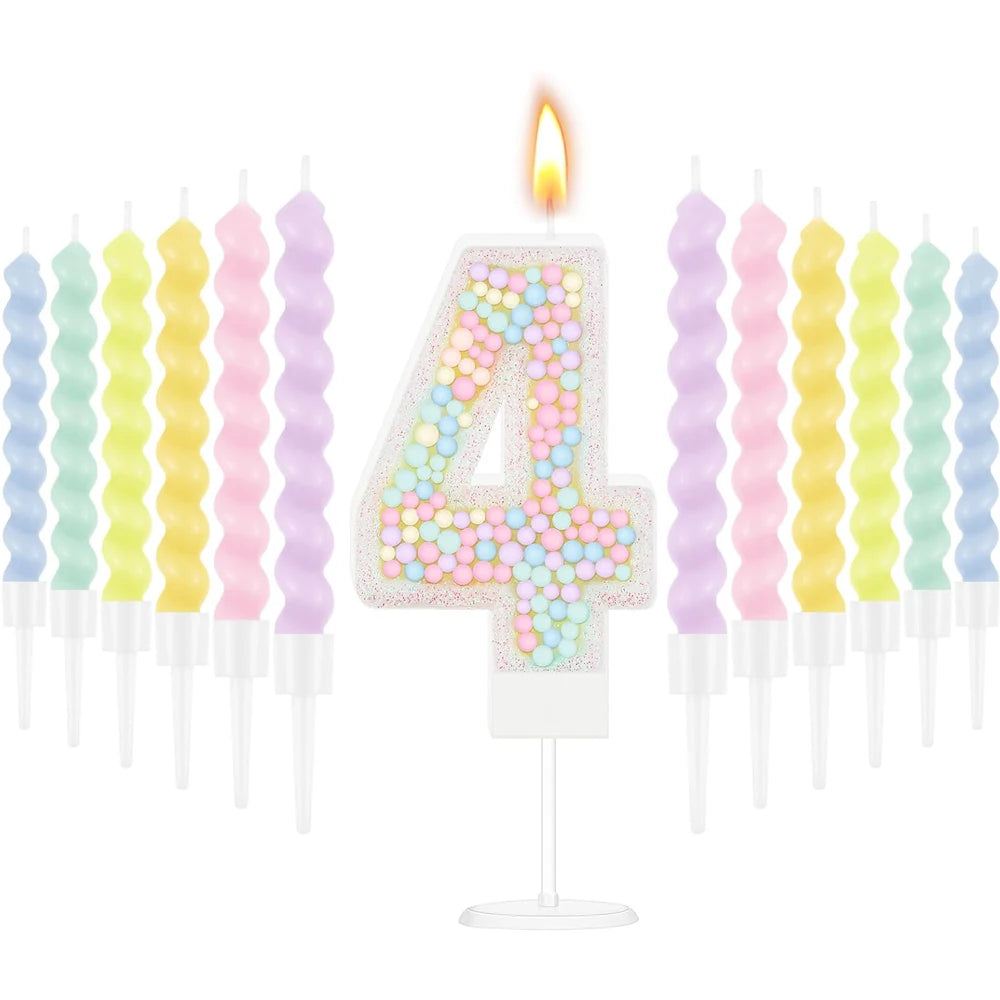 bougies anniversaire numérotées colorées spirales métalliques sucrées décoratives violet rose vert jaune blanc