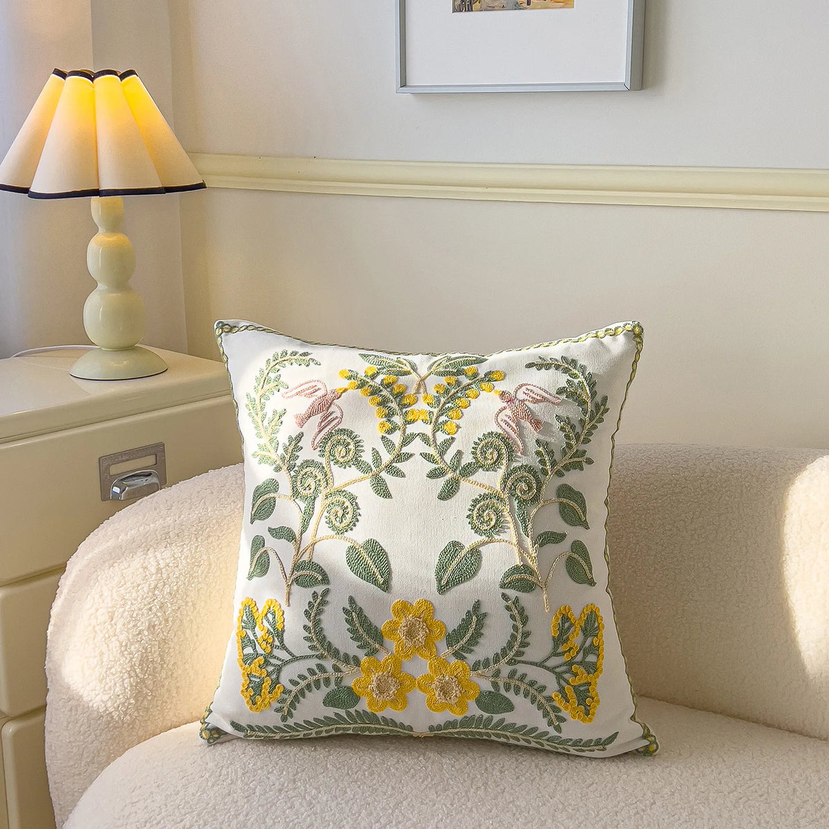 taie d'oreiller carrée fleur motif moderne polyester coton 45x45cm blanc