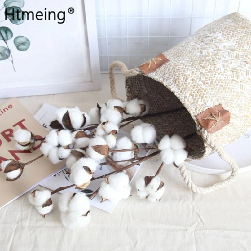 décoration intérieure bouquet coton blanc feuilles vertes tiges brunes naturel rustique mariage anniversaire festivités