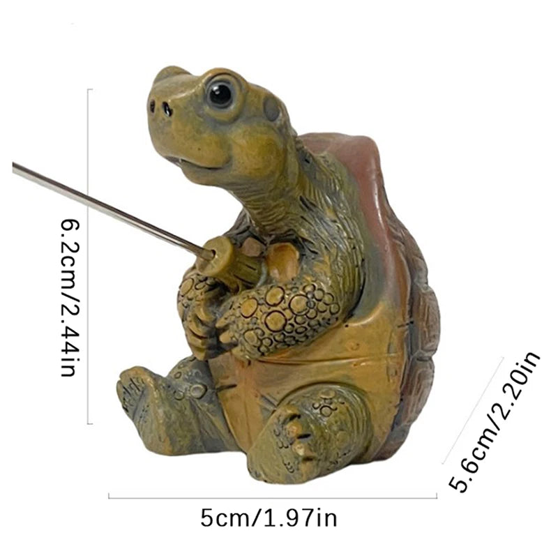 statue tortue pêche carapace hexagonale marron vert ligne jaune leurre poisson extérieur jardin decoration