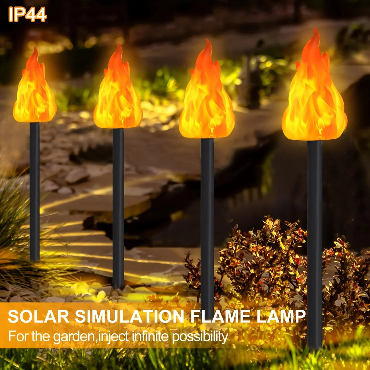 lampe solaire torchon noir orange flamme artificielle moderne piquet inclusionextérieur