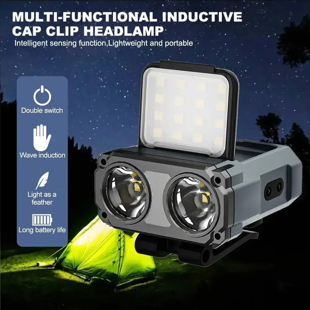 lampe frontale rechargeable led gris clip moderne sécurité équitation vtt nocturne aversion chargeur usb