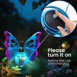 lampe solaire décorative papillon transparent moderne bleu violet vert métal bouton allumage