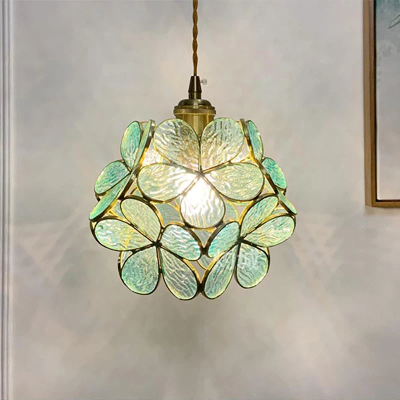 lampe suspendue moderne feuilles fleur vert rose doré art nouveau chambre salon