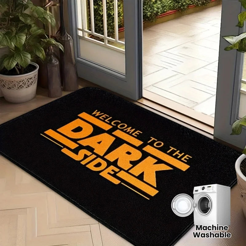 tapis d'entrée moderne bienvenue dark side noir orange antidérapant imperméable graphique polyester PVC