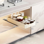 paniers rangement blancs acier inoxydable moderne adhésifs cuisine tiroirs armoires évier espaces étroits