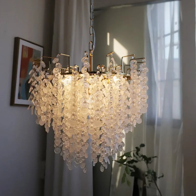 lustre moderne cristal poli led transparent doré rondes chambre salon