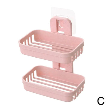 support savon moderne adhésif bleu clair gris rose texture granulée salle bain baignoire évier