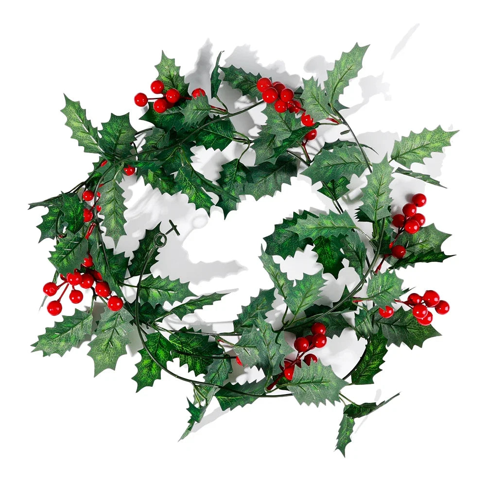guirlande noël baies rouges feuilles vertes décoration intérieure noël traditionnelle festive adhésive naturelle artificielle