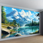 Toile d'art paysage montagneux lac arbres bleu vert blancDecoration intérieure moderne realiste