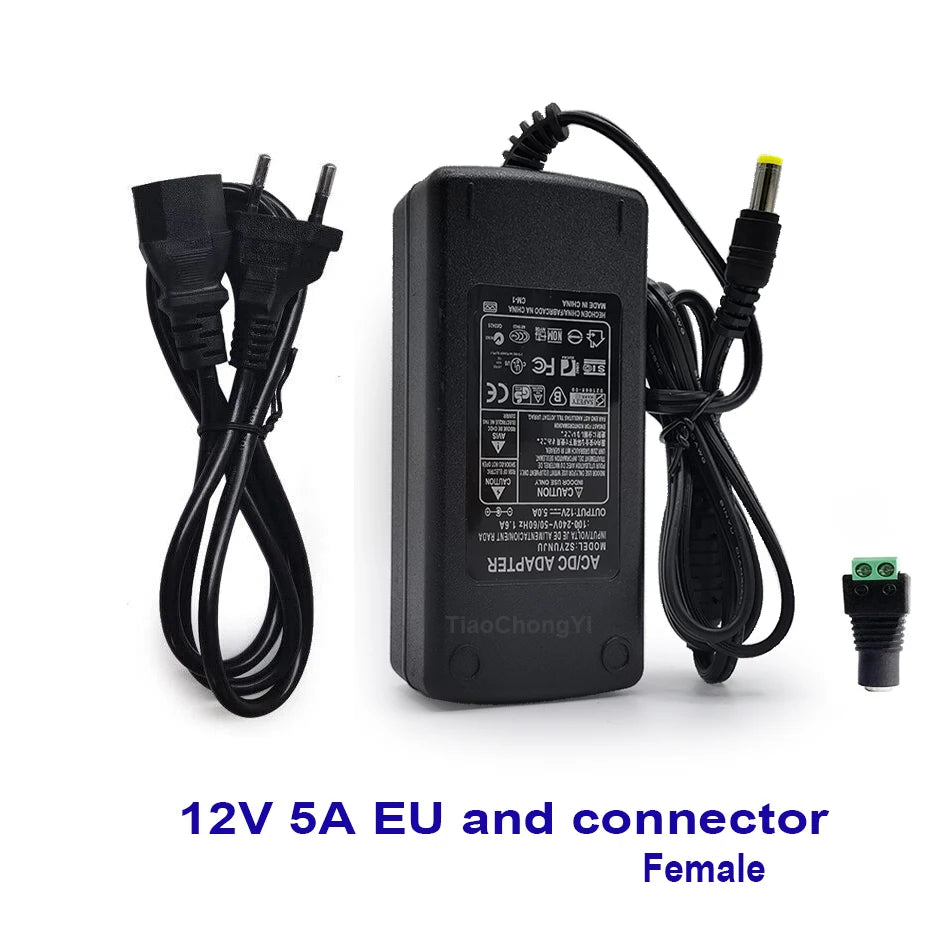 transformateur éclairage 12v 5a noir prise us uk eu led 60w adaptable cable international