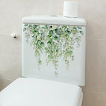 autocollant mural plante verte fleur décoration moderne salle bain toilette adhésif pvc résistant eau