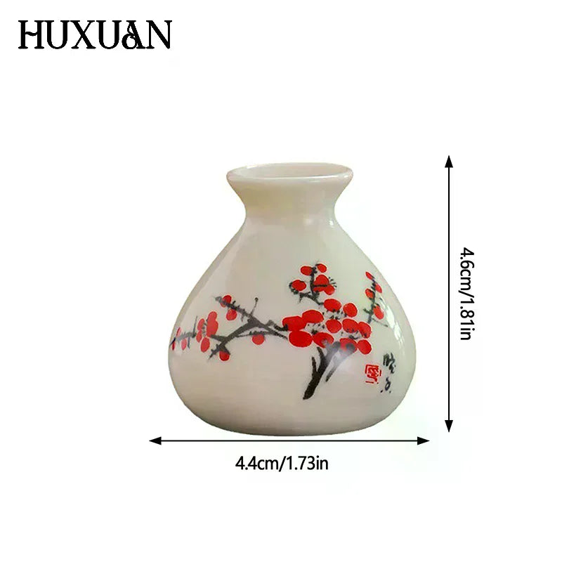 vase céramique blanc fleurs rouges traditionnel décoration maison artisanal plante verte inclusion DIY miniatureOpaque