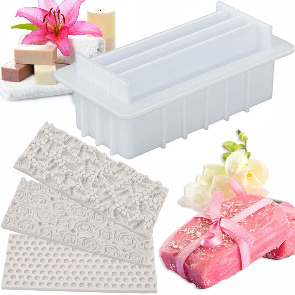 moule savon silicone opaque moderne motifs roses compartiments transparents floral