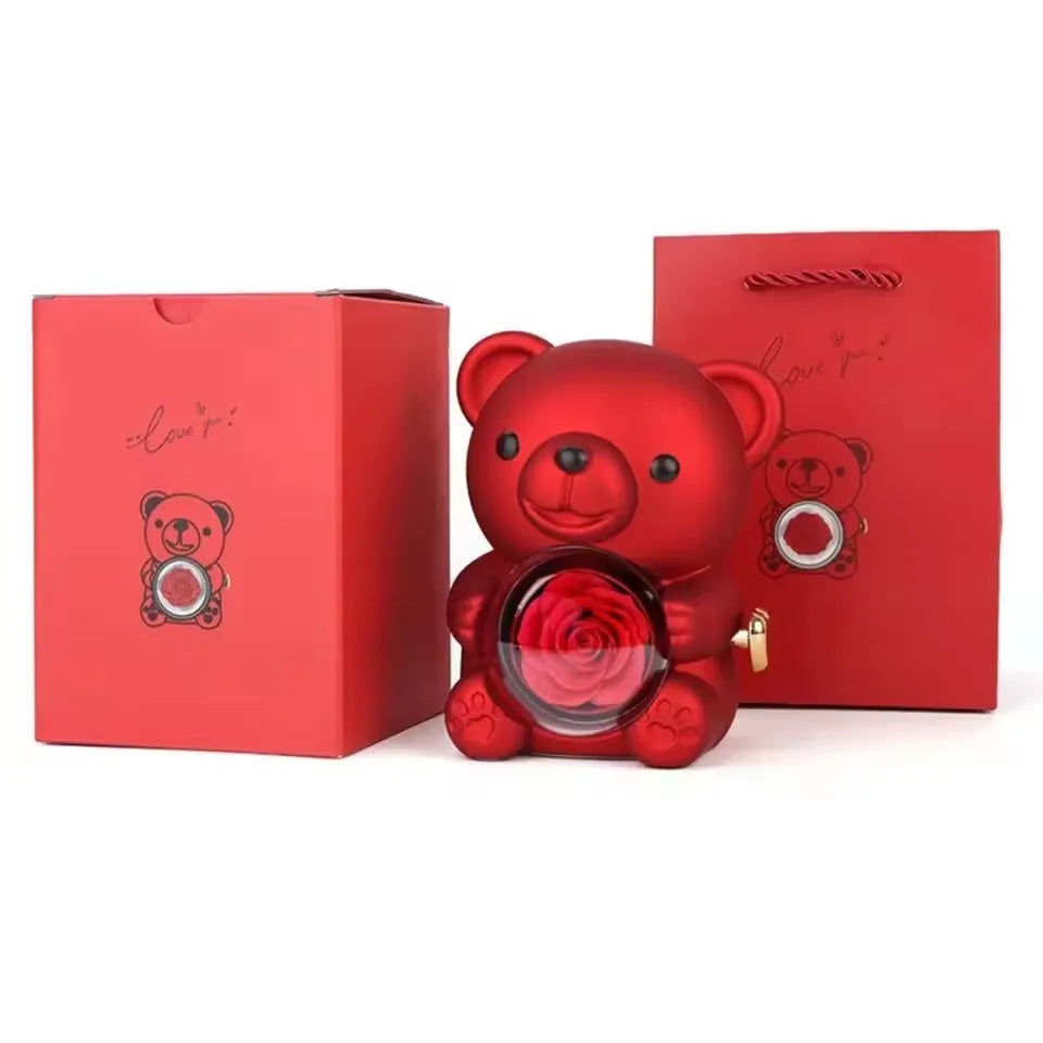 boîte bijoux ours rouge moderne rose cœur doré occasion anniversaire noël valentin mariage