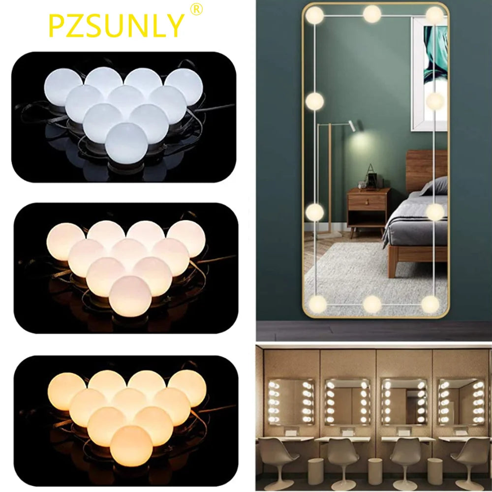 Miroir de maquillage LED dimmable USB 5V pour salle de bain avec éclairage Hollywood