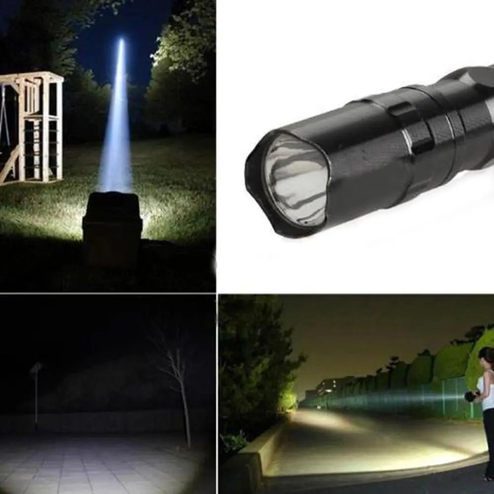 lampe torche led super lumineuse noire texturée moderne étanche 9.5cm compact zoom