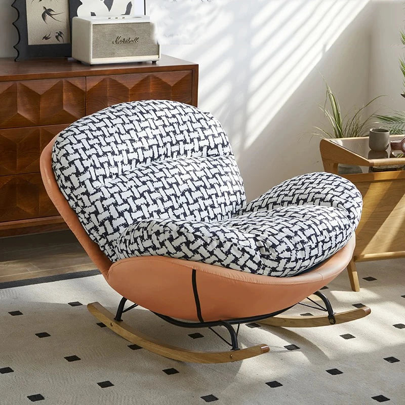 fauteuil bascule moderne beige orange velours métal inclinable living room bedroom