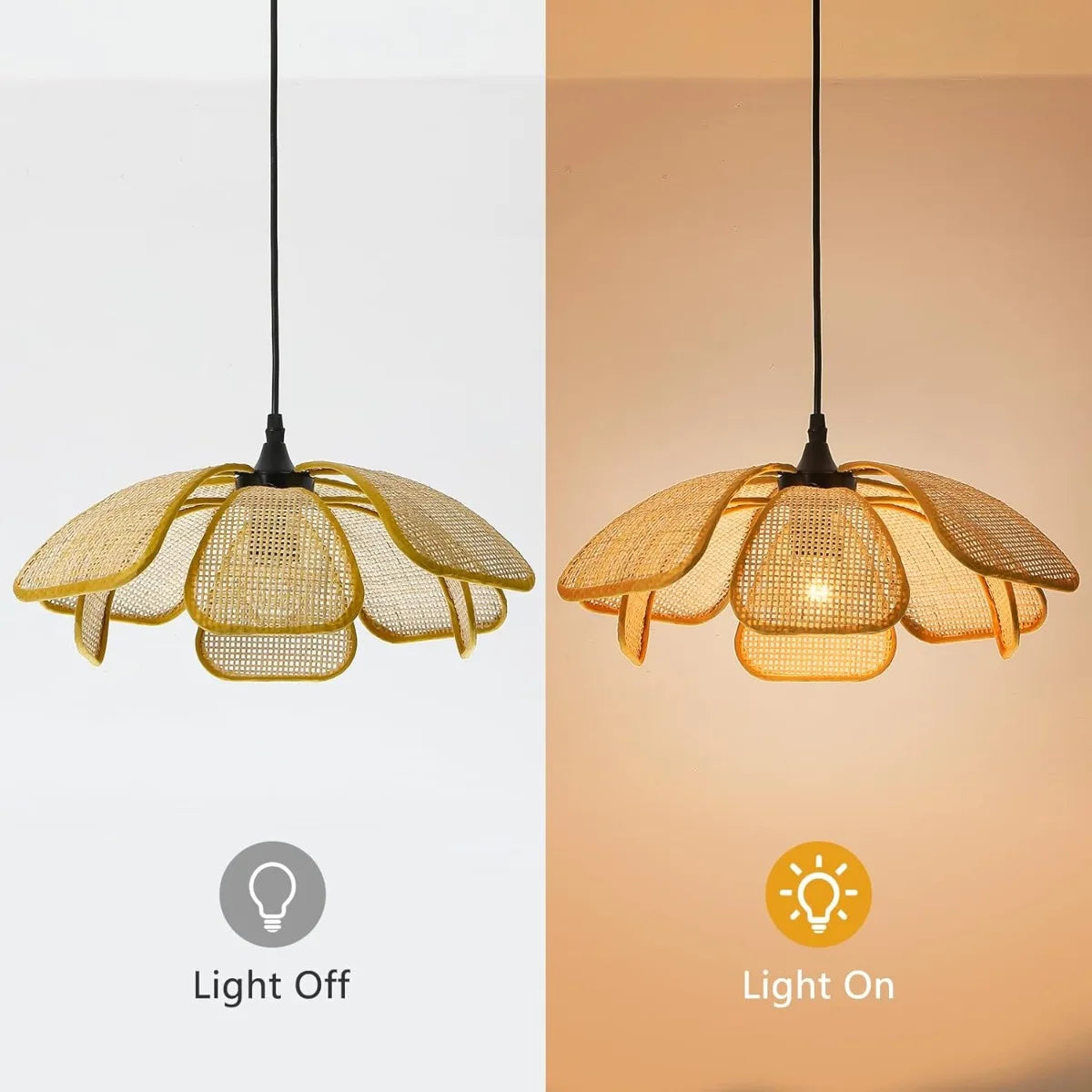 lampe suspendue moderne bambou tissé main boho couleur beige noir 50cm