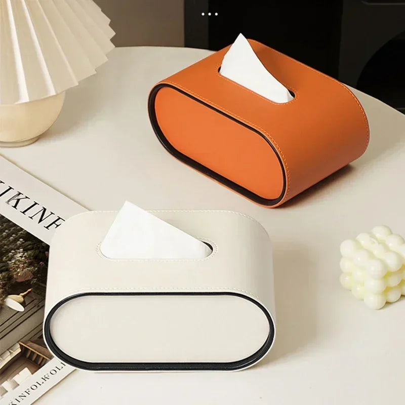 boîte mouchoirs cuir moderne orange beige tissu amovible simili cuir rangement salon chambre
