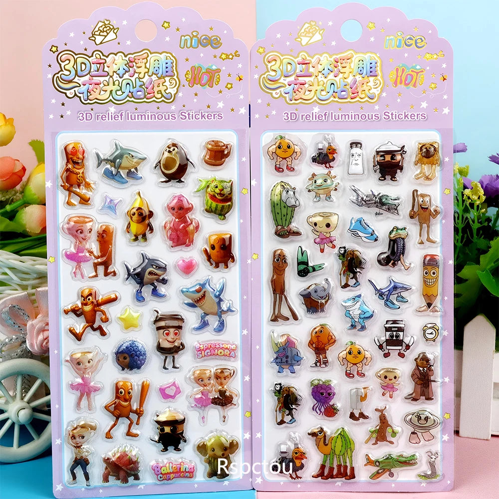 sticker 3d lumineux multicolore cartoon animal personnage adhésif portable téléphone decoration pack five
