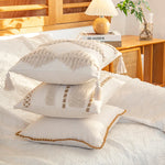 coussin peluche patchwork motif géométrique boho chic franges non toxique 45x45cm