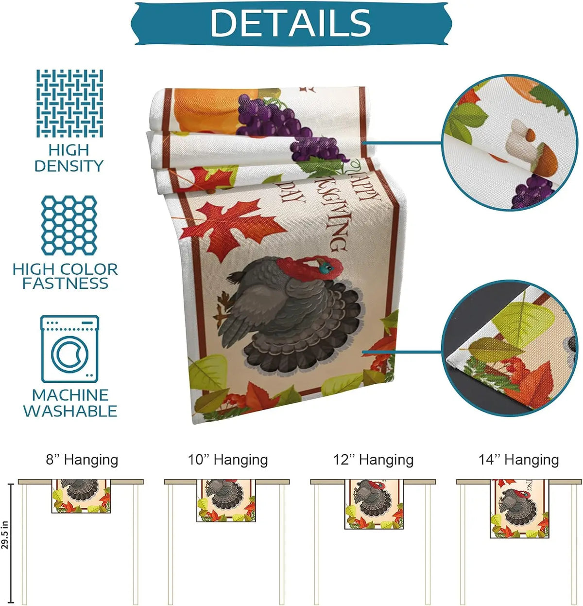 L'image présente un motif décoratif automnal avec des feuilles rouges et des raisins pourpres, ainsi qu'un oiseau gris perché sur une branche. Le produit est proposé en différentes tailles de suspension.