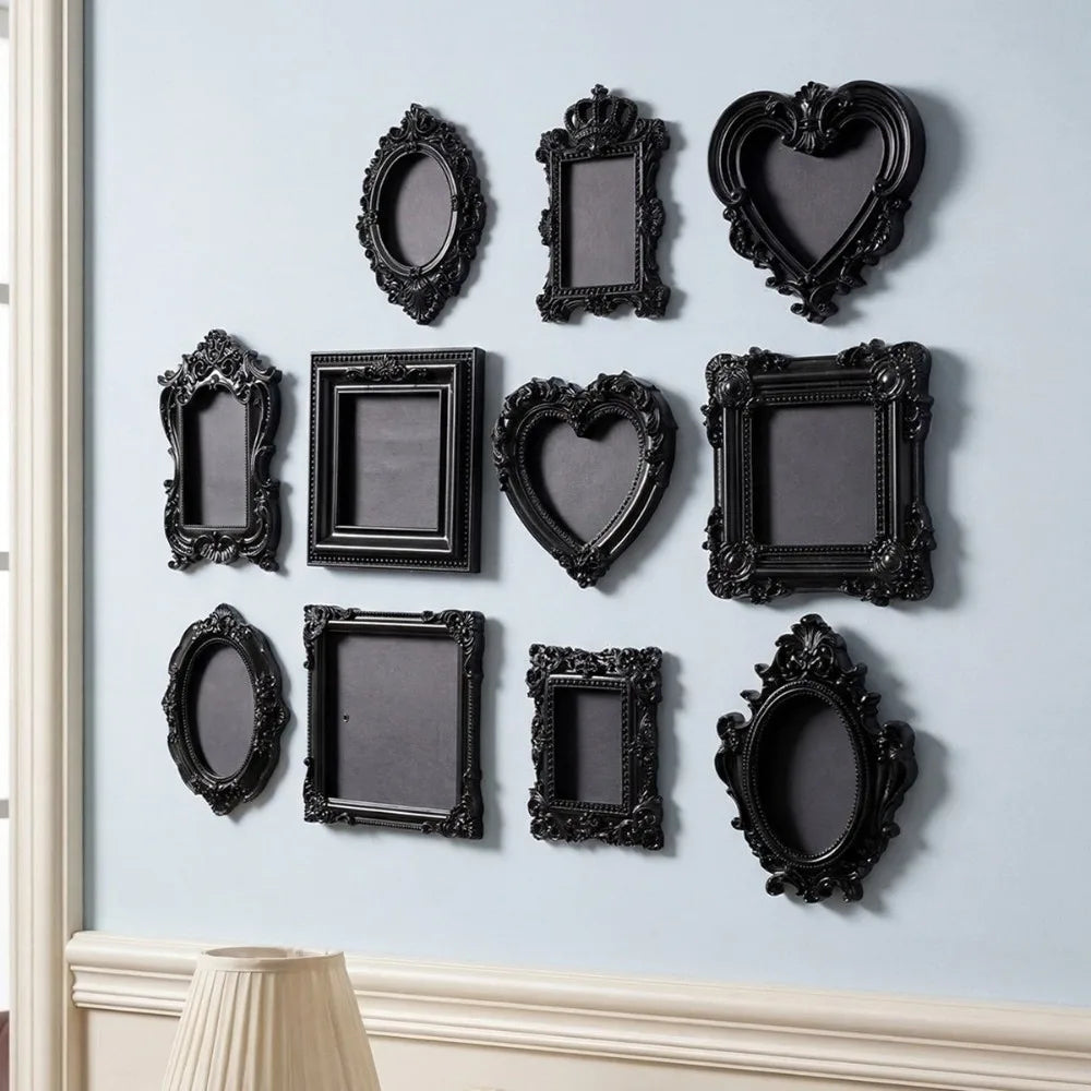 cadres décoratifs noirs ornements baroques classiques adhésifs papier noir brillants intérieurs suspension miroir fixations
