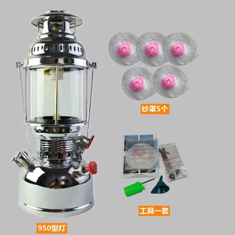 lampe essence portable camping extérieur pêche incandescente verre transparent classique argenté outils plein air