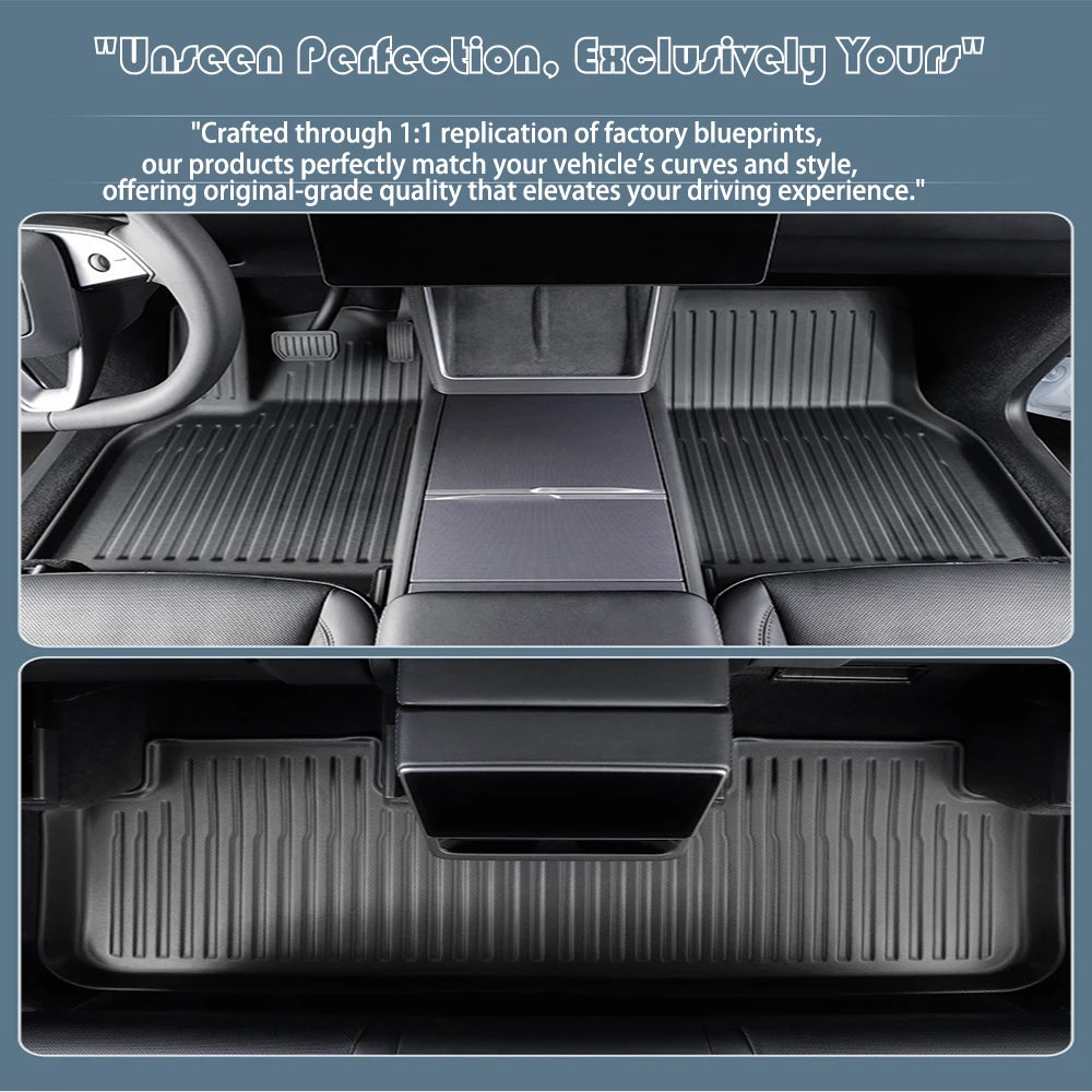 tapis sol voiture tesla model 2025 noir rayures horizontales imperméable anti poussière boucles minimaliste