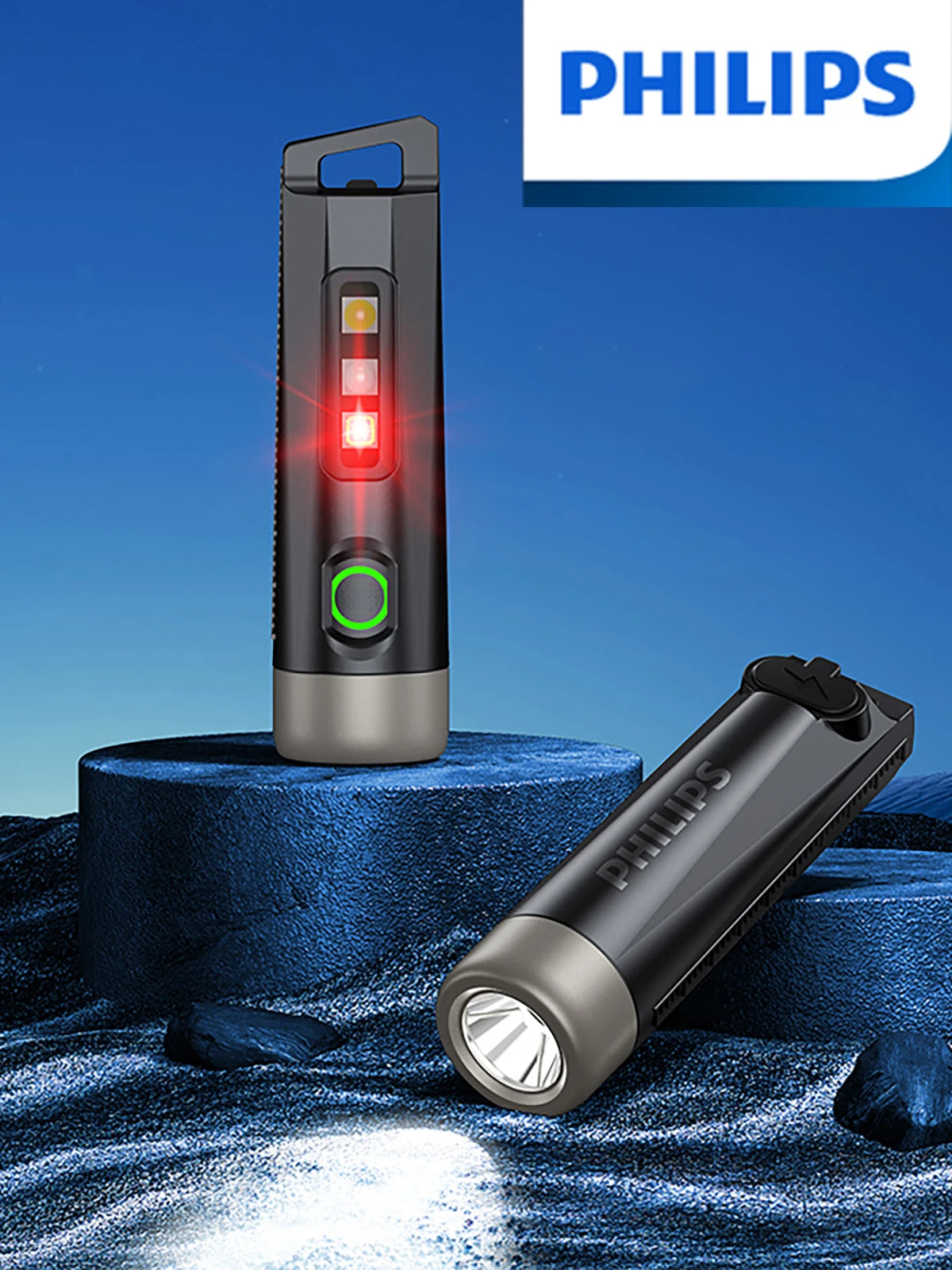 lampe torche rechargeable uv anti choc compact moderne porte cle smartphone charge rapide