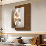 tableau abstrait contemporain mural led blanc gris marron clair ondulé mat éclairage minimaliste chambre