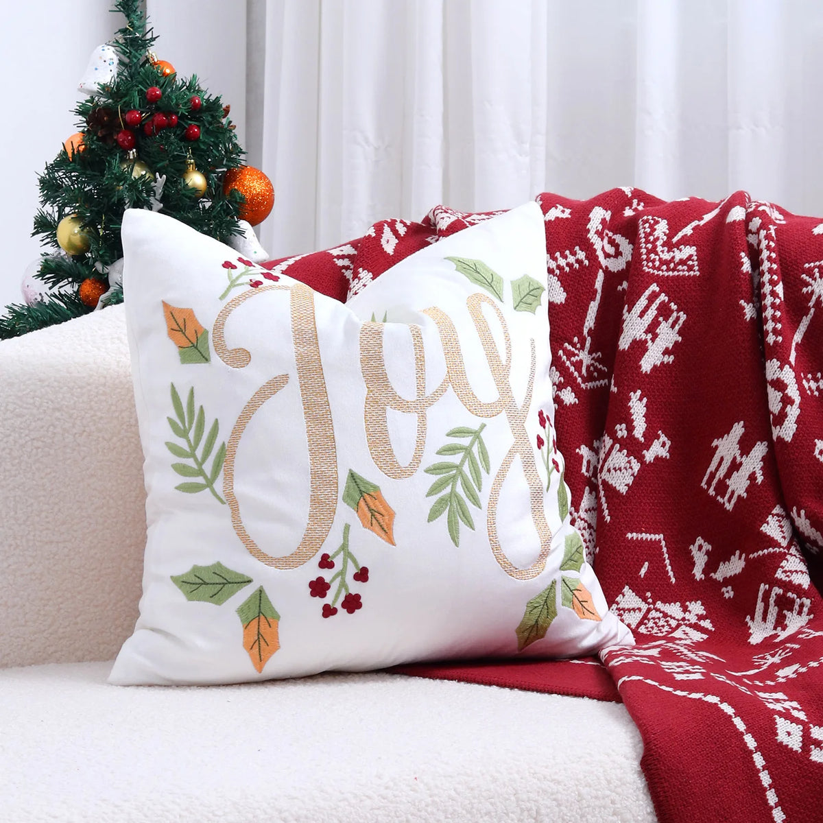 housses coussin noël arbre flocon doré blanc decoration maison car sofa 45x45cm handwash confort